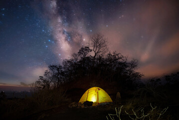 Fototapeta na wymiar Dreamy landscape of Milky way galaxy. Amazing background of night sky at Thailand. Long exposure