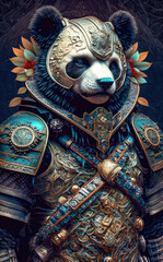 Fototapeta premium Surreal Portrait of a Samurai Panda. Created with Generative AI Technology 