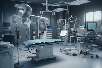 Equipment and medical devices in a modern operating room, Generative AI	
