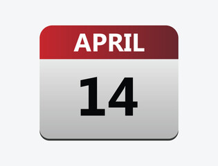 April 14th calendar icon vector. Concept of schedule. business and tasks.