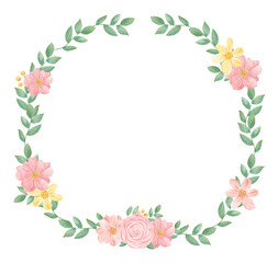 Fototapeta na wymiar watercolour sweet floral wreath and banner flower bouquet painting