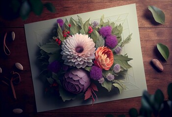 bouquet with flowers, greeting card with flowers, holiday card. mother's day. generative ai