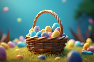 Easter eggs in a basket created with Generative AI