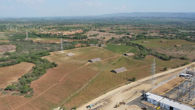 View of transmission line, subestation and pv plant