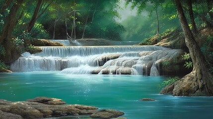 Water Painting A Serene and Tranquil Scene Background, Made with Generative AI