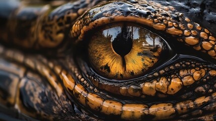 Crocodile Close-up Eye Image, Made with Generative AI