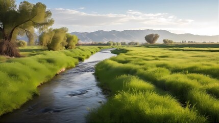 Irrigation Vast Green Field Background, Made with Generative AI