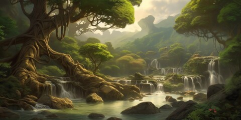 Nature Scene 3D Background, Made with Generative AI