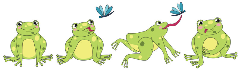 Set of cute frog on white background
