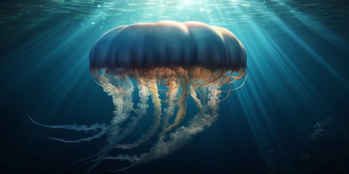 Giant Jellyfish Hyper-Realistic Surreal Image, Made with Generative AI