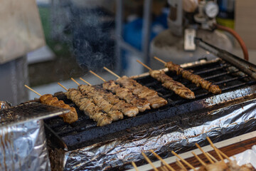 Grilled meat skewers street food