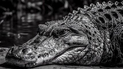 Striking Black and White Crocodile Background, Made with Generative AI