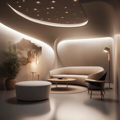 Minimal Seating Area with Curve Wall Background, Made with Generative AI