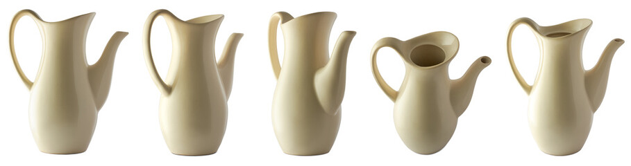 ceramic teapot or coffee pot without lid, traditional style glossy and tall tableware isolated,...