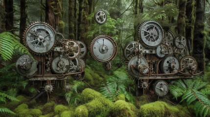 Fototapeta na wymiar Clockwork Forest A Surreal Symphony of Time and Nature Background, Made with Generative AI