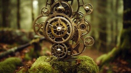 Clockwork Forest Surreal Symphony of Time and Nature Background, Made with Generative AI