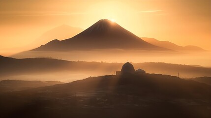 Fototapeta na wymiar Misty Mountain Peak Sunrise Background, Made with Generative AI