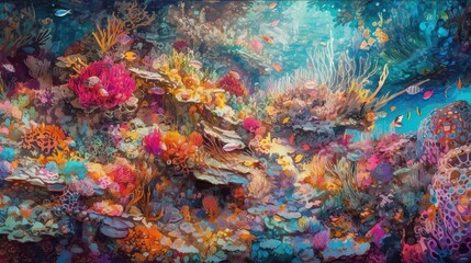 Naklejka na ściany i meble Colorful Underwater Coral Reef Background, Made with Generative AI
