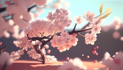 Blooming Cherry Blossom Background, Made with Generative AI