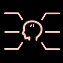 A picture of a face shaped line representing artificial intelligence ai. The line is shining like a red neon sign and ca be used to copy space.The side view of a human face is a real illustration.