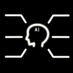 A picture of a face shaped line representing artificial intelligence ai. The line is shining like a yellow neon sign and ca be used to copy space.The side view of a human face is a real illustration.