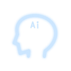 A picture of a face shaped line representing artificial intelligence ai. The line is shining like a blue neon sign. The side view of a human face is a real illustration.