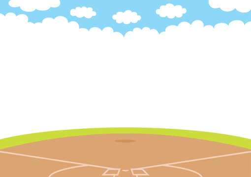 シンプルな野球場のイラスト　フレーム　テンプレート　コピースペース　風景　背景