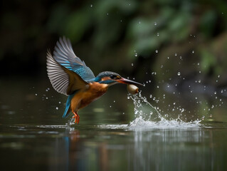 Generative Ai: Kingfisher flying low catch fish