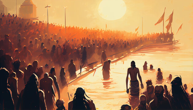 illustration abstract Kumbh Mela Festival. Generative AI