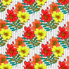 Vector floral ethnic seamless pattern in doodle style with flowers and leaves. Gentle, spring, summer floral background.