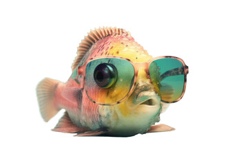fish wearing shades sunglass eyeglass isolated. Generative AI