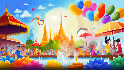 illustration abstract Songkran Festival. Generative AI