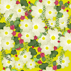 Vector floral ethnic seamless pattern in doodle style with flowers and leaves. Gentle, spring, summer floral background.