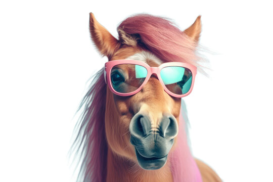 horse wearing shades sunglass eyeglass isolated. Generative AI
