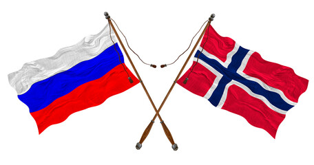 National flag  of Norway and Russia. Background for designers