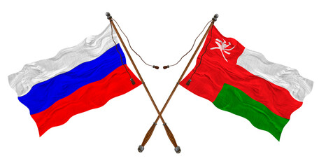 National flag  of Oman and Russia. Background for designers