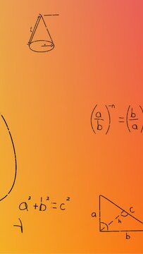 Animation of hand written mathematical formulae over yellow to red background