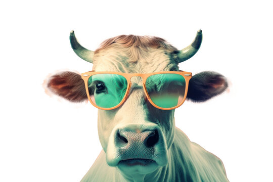 cow, wearing shades sunglass eyeglass isolated. Generative AI