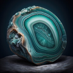 Macro shot of an amazonite crystal, showcasing its intricate and detailed structure. The shiny and textured surface makes it a perfect specimen for any geologic collection. Generative AI.