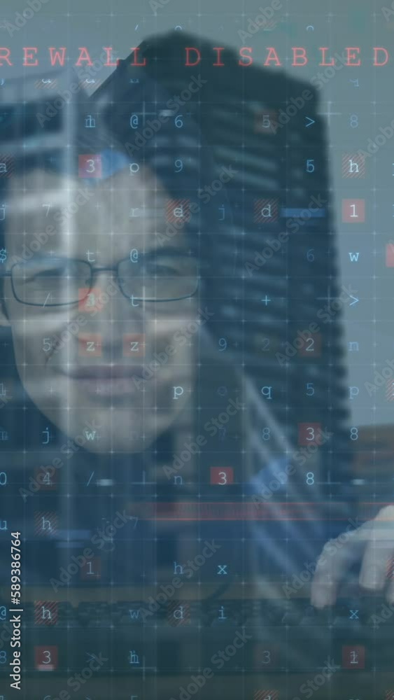 Poster animation of data processing over caucasian hacker
