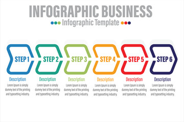 infographics number options template with steps, with Six 6 Steps, Six 6 option, 6 label. Can be used for workflow layout, diagram, business step options, banner, web design.