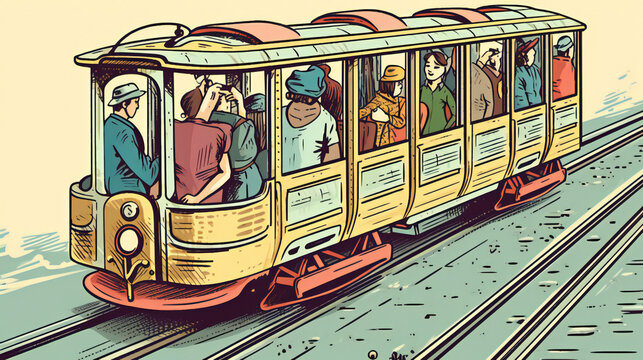 train full of people cartoonize created with Generative AI technology