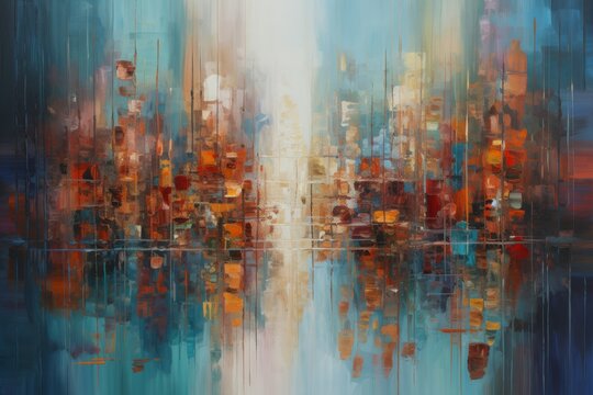 Miasto abstrakcyjny kolorowy akrylowy obraz Generative AI © ArtPainting