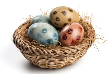 Obraz premium Easter nest with eggs created with generative AI