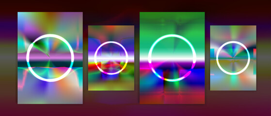 Cover design circle futuristic 80s retro focus vibrant abstract neon glow theme collection vector background