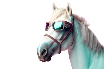 horse wearing shades sunglass eyeglass isolated. Generative AI