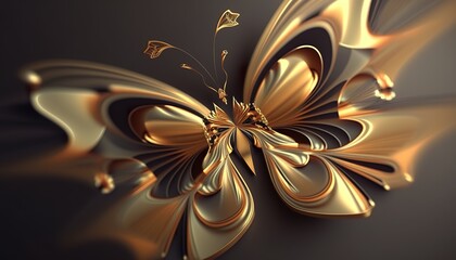 3d wallpaper abstract golden butterfly (ai generate)