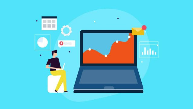 Analytics dashboard on dashboard screen, businessman with admin panel checking business, finance, marketing status digital technology video.