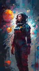 Woman astronaut in space. STEM. Generative AI