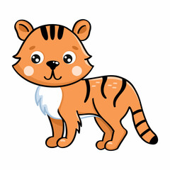 Cute tiger in cartoon style. Vector doodle illustration for kids.